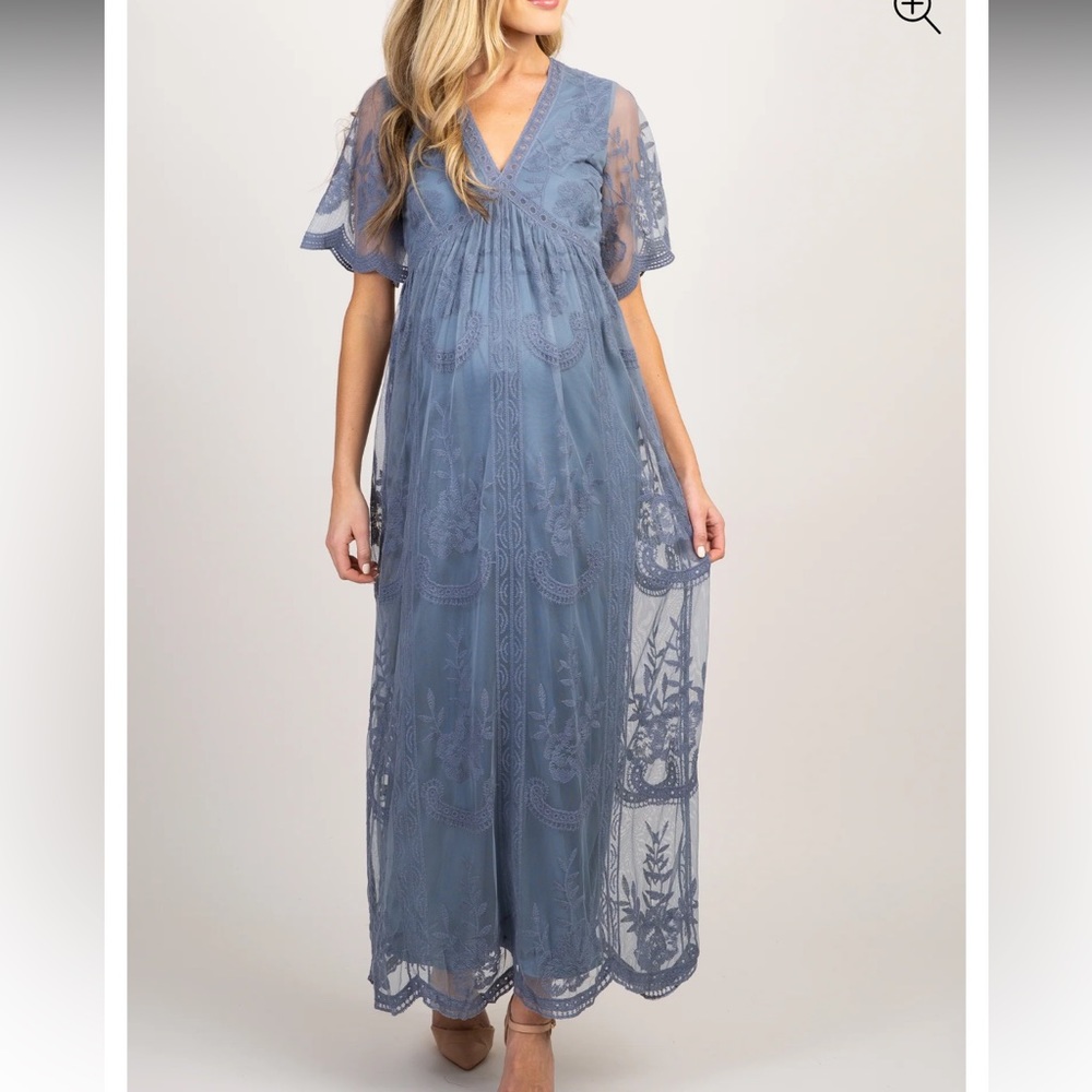 Blue Lace Maternity Maxi Dress